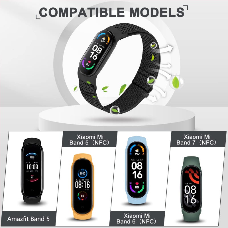 سوار معصم رياضي بديل قابل للتعديل من النايلون من Tumpcez Solo Loop متوافق مع أساور Xiaomi Mi Band 7 و6 و5 و4 و3/Amazfit Band 5، مناسب للرجال والنساء - Image 2